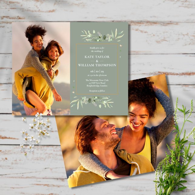 Convite de Casamento com Foto Orçamento Verde Folh (Criador carregado)