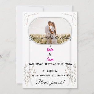 Convite de Casamento com Foto Oval e Botânica