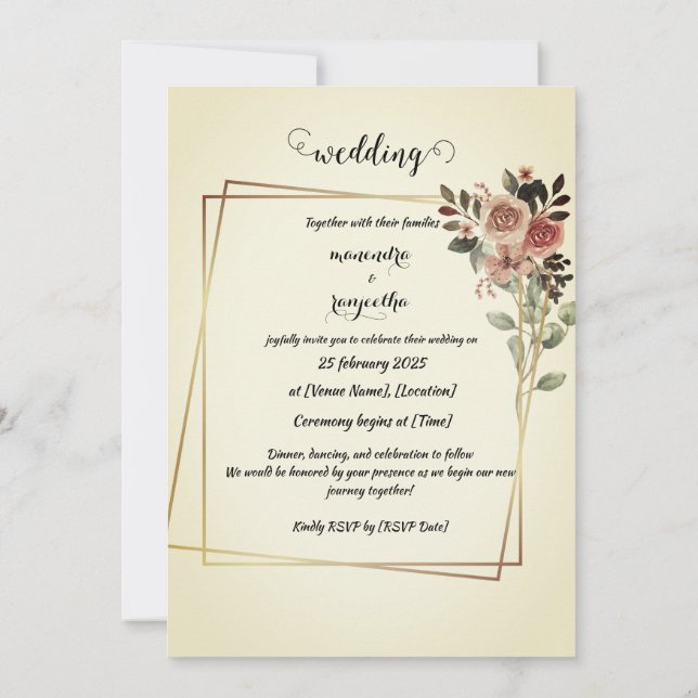 Convite de Casamento com Foto Personalizada Elegan (Verso)