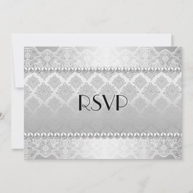 Convite de Casamento com Foto Prata Elegante RSVP (Frente)