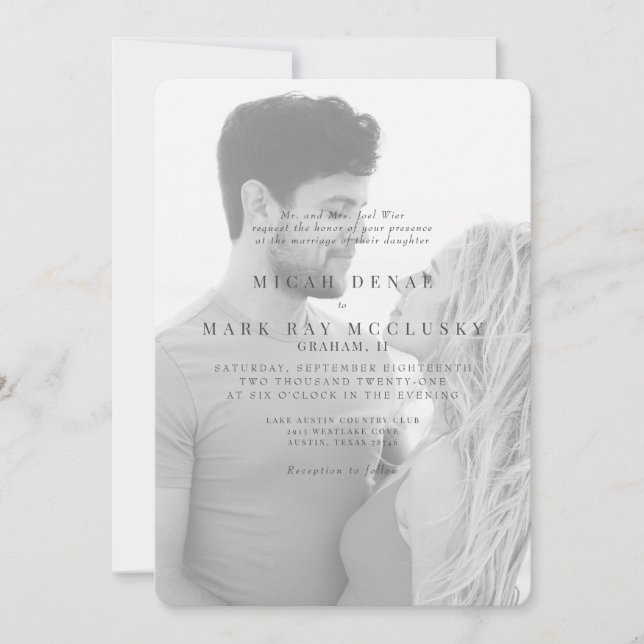 Convite de Casamento com Foto Preto e Branco (Frente)