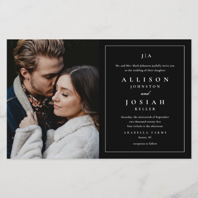 Convite de Casamento com Foto Preto e Branco Econô (Frente)