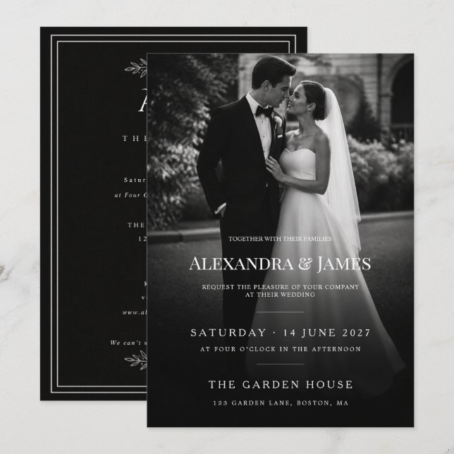 Convite de Casamento com Foto Preto e Branco Moder (Frente/Verso)