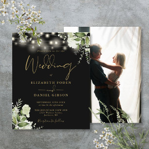 Convite de Casamento com Foto Preto e Dourado com 