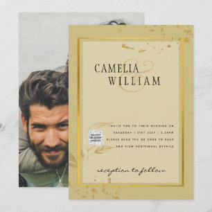 Convite de Casamento com Foto QRCode RSVP Dourado