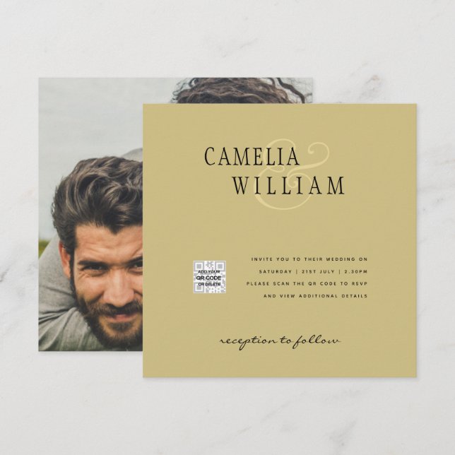 Convite de Casamento com Foto QRCode RSVP Dourado  (Frente/Verso)