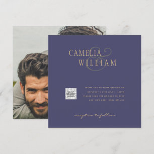 Convite de Casamento com Foto QRCode RSVP Roxo Esc