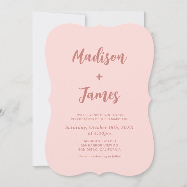 Convite de Casamento com Foto Rosa Bege (Frente)