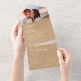 Convite de Casamento com Foto Rústica Kraft Monogr