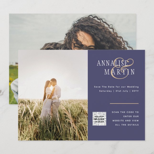 Convite de Casamento com Foto Save the Date AZUL (Frente/Verso)