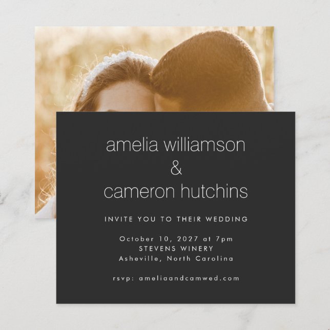 Convite de Casamento com Foto Simples e Preto no O (Frente/Verso)