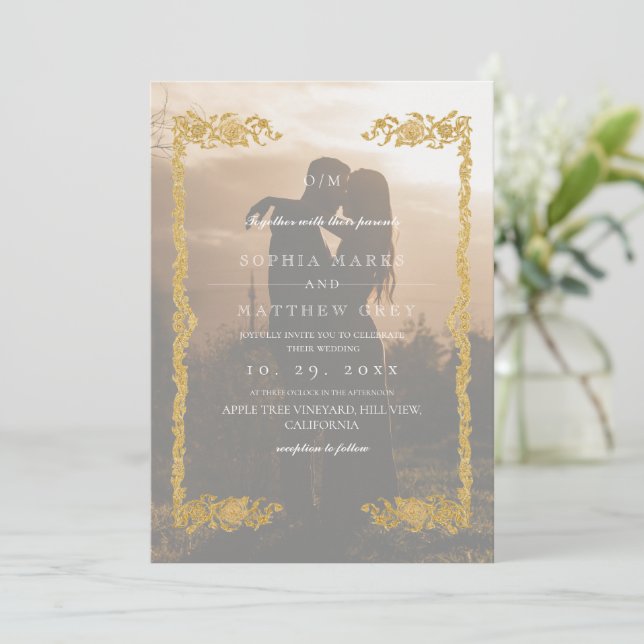 Convite de Casamento com Foto Sobreposta Clássico  (Em pé/Frente)