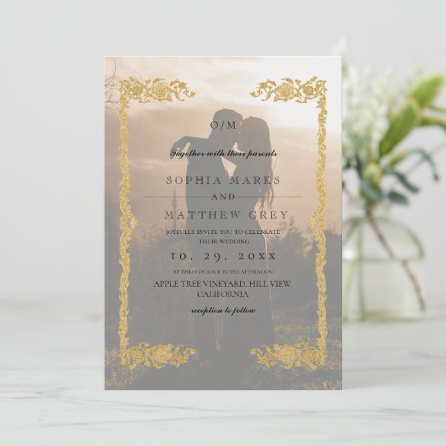 Convite de Casamento com Foto Sobreposta Clássico  (Em pé/Frente)