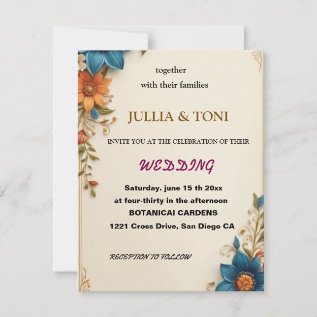 Convite de Casamento com Foto sobreposta em Preto  (Frente)