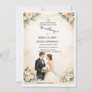 Convite de Casamento com Foto sobreposta em Preto 