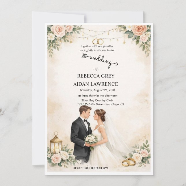 Convite de Casamento com Foto sobreposta em Preto  (Frente)