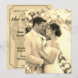 Convite de Casamento com Foto Sobreposta Preto e C