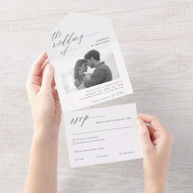 Convite de Casamento com Foto Tudo em Um Caligrafi (Aba destacável)