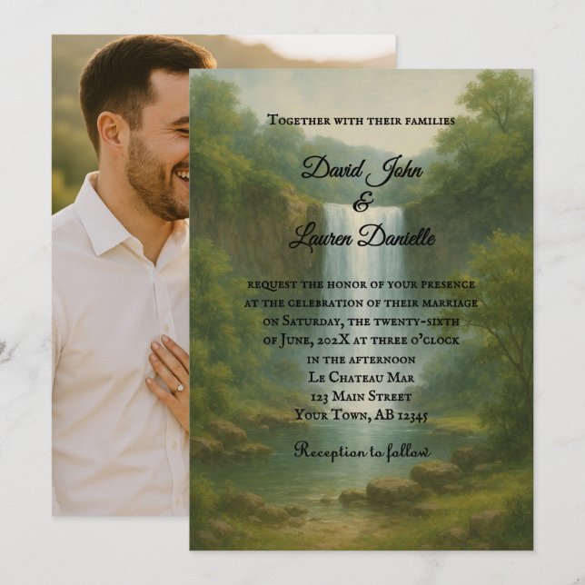 Convite de Casamento com Foto Velvet Rapids (Frente/Verso)