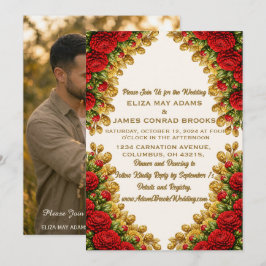 Convite de Casamento com Foto Vertical Ohio Red Ca