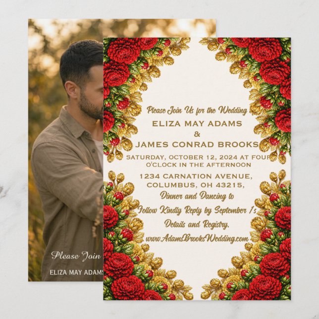 Convite de Casamento com Foto Vertical Ohio Red Ca (Frente/Verso)