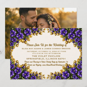 Convite de Casamento com Foto Violeta Azul de Illi