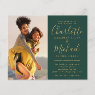 Convite de Casamento com Fotos Verde e Dourado Eco