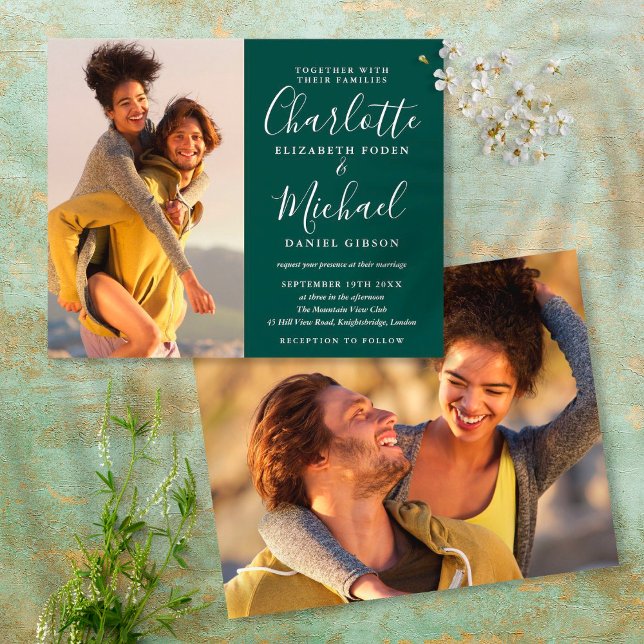 Convite de Casamento com Fotos Verde Esmeralda Eco (Criador carregado)