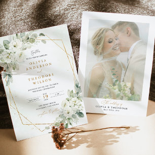 Convite de Casamento com Fundo de Foto Floral em V