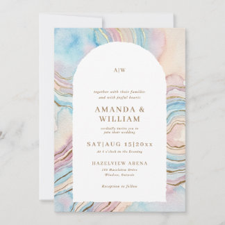 Convite de Casamento com Fundo de Onda em Aquarela