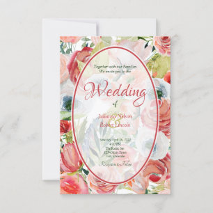 convite de casamento com fundo floral laranja e ve