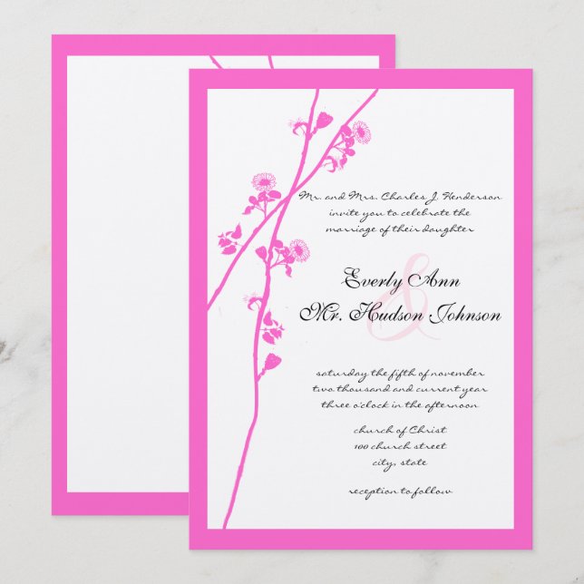 Convite de Casamento com Galho de Flor Silvestre R (Frente/Verso)