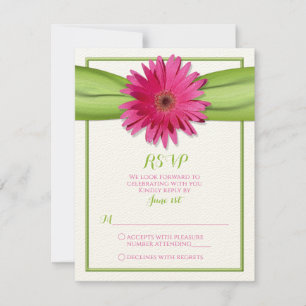 Convite de Casamento com Gerbera Rosa e Fita Verde
