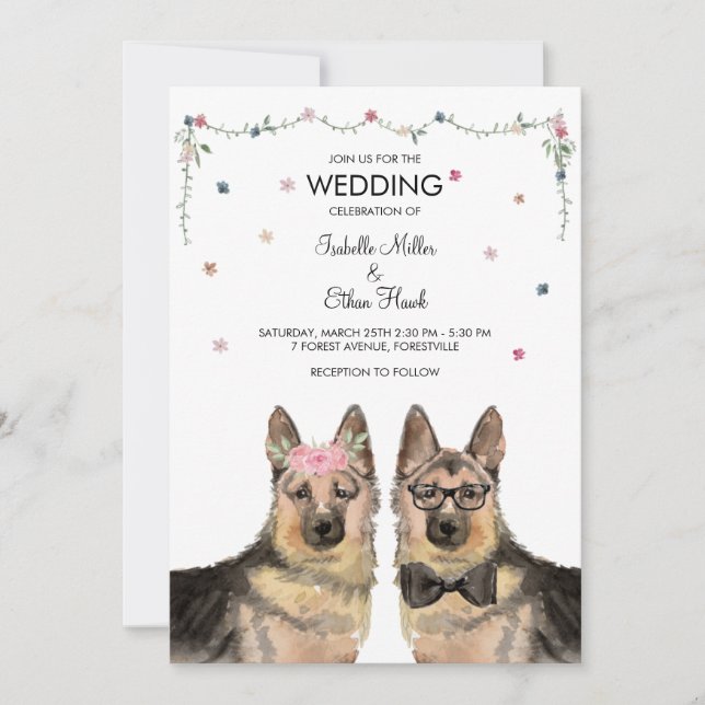 Convite de casamento com German shepherd (Frente)