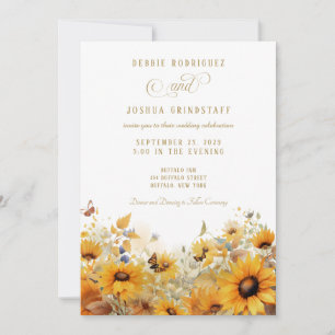 Convite de Casamento com Girassóis e Borboletas 