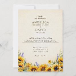 Convite de Casamento com Girassóis em Aquarela