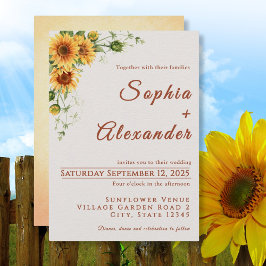 Convite de Casamento com Girassóis em Aquarela