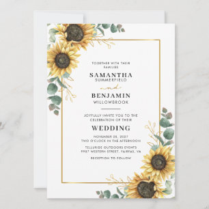 Convite de Casamento com Girassóis em Aquarela e E
