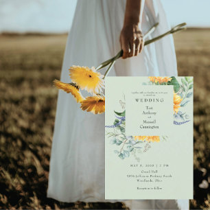 Convite de Casamento com Girassóis em Aquarela e S