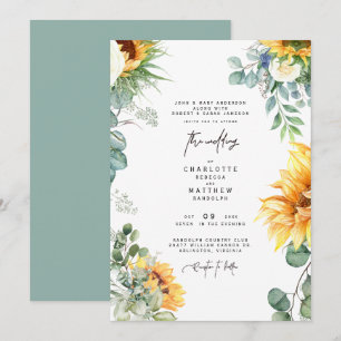 Convite de Casamento com Girassóis em Cascata e Ve
