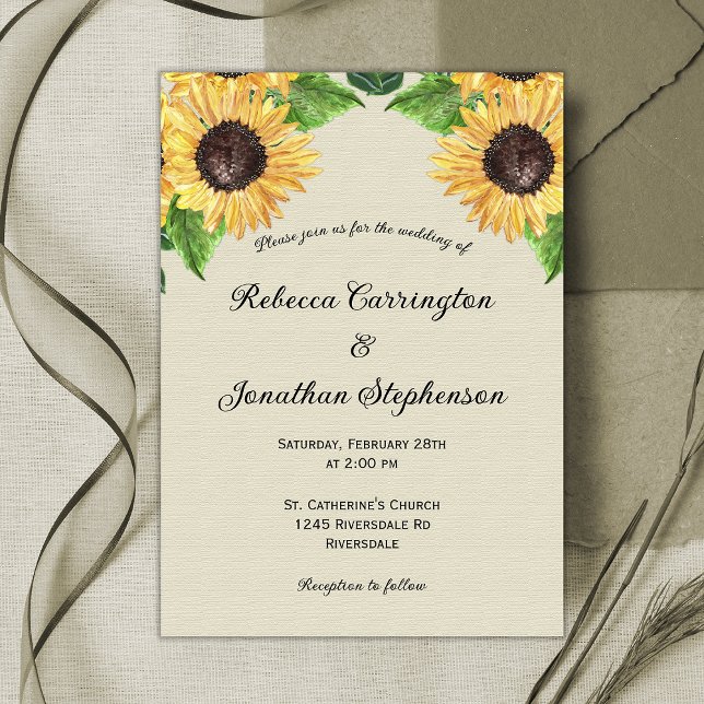Convite de Casamento com Girassóis Rústicos do Cam (Criador carregado)