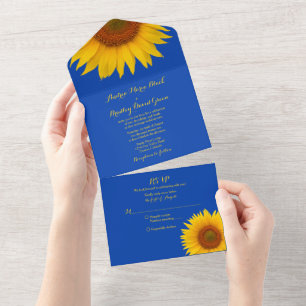 Convite de Casamento com Girassol Amarelo Azul Rea