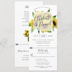 Convite de casamento com girassol com RSVP incluso