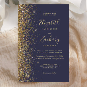 Convite de Casamento com Glitter Azul Escuro Doura