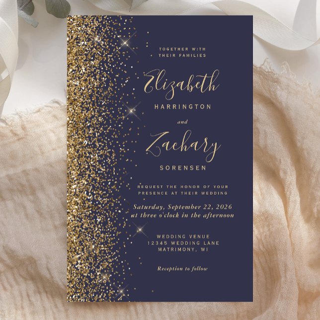 Convite de Casamento com Glitter Azul Escuro Doura (Criador carregado)