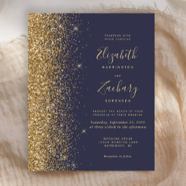 Convite de Casamento com Glitter Dourado Azul Escu