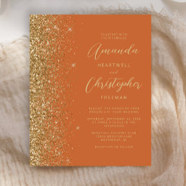 Convite de Casamento com Glitter Dourado Laranja Q