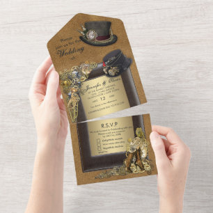 Convite de Casamento com Gothic Steampunk e Camurç