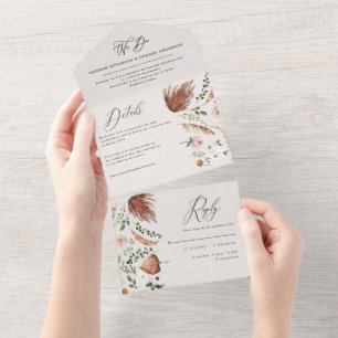 Convite de Casamento com Grafismo Botânico Boho Rú