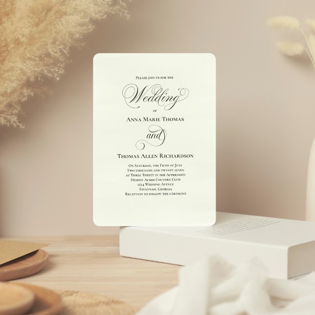 Convite de Casamento com Grafismo Botânico Elegant (Elegant sage green script invitation with timeless minimalist layout.)